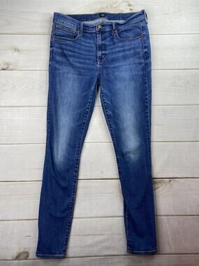 Gap 1969 Jeans Women 14/32 Tall Blue Denim Dark Wash Stretch Skinny Distressed